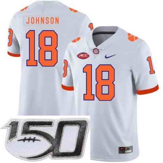 Clemson Tigers 18 Jadar Johnson White Nike College Football Stitched 150th Anniversary Patch Jersey